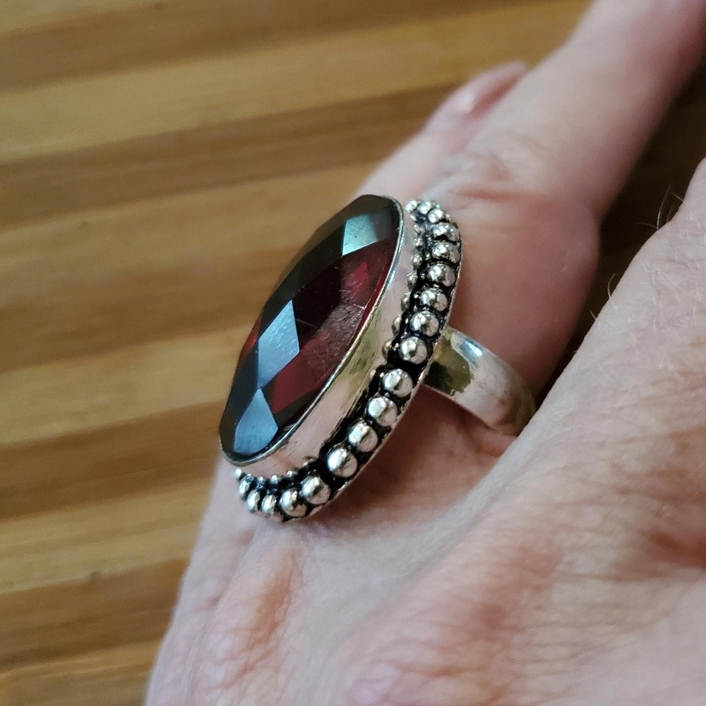 Garnet Silver Statement Ring - image 3